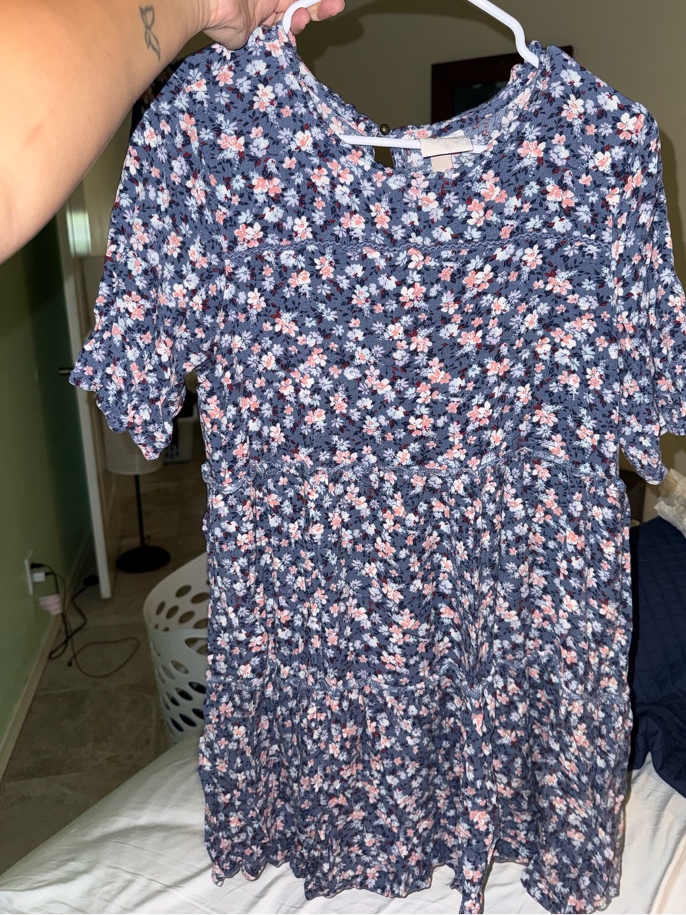 *4/$20* Knox Rose Blue Floral Mini Dress with Pink and White Blooms